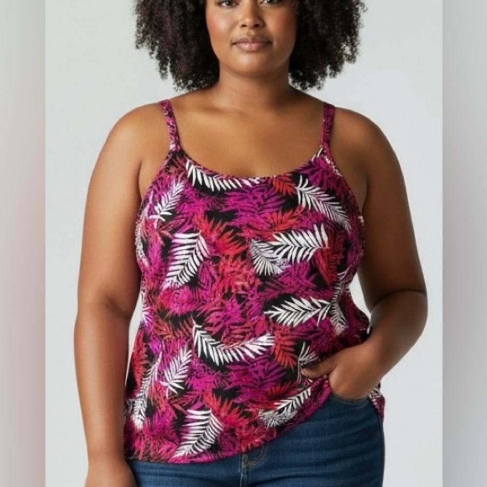 Bar III Plus Size 3X Sunset Rose Tropical blouse cami‎ leaf print Top NWT